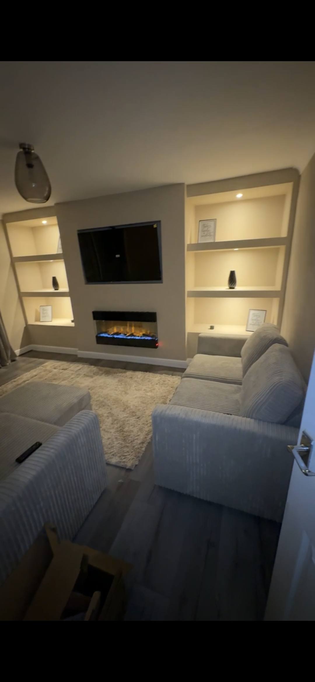 Custom media wall frame ready for plaster finish